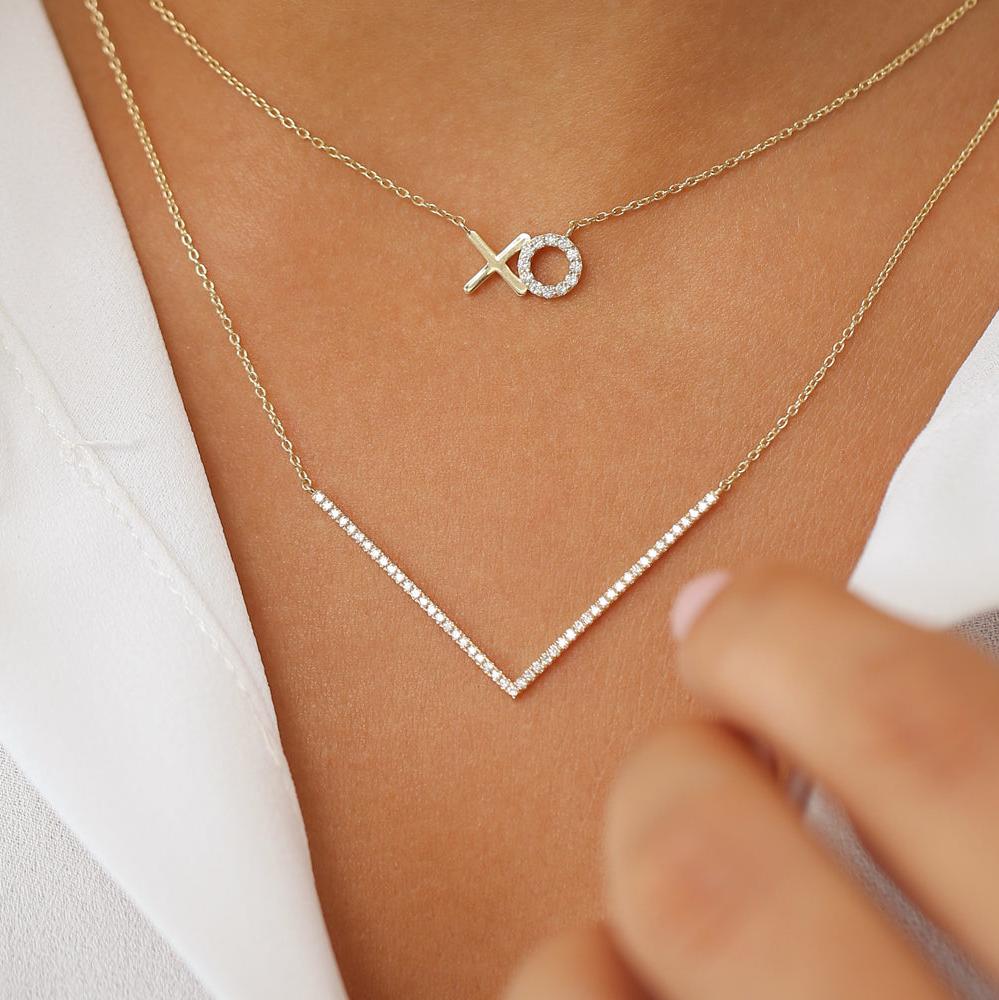 14K V Shaped Diamond Chevron Necklace