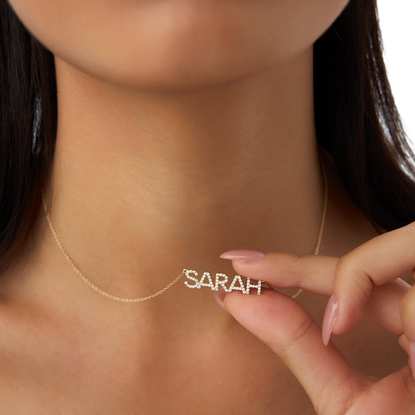 14K Dainty Layering Diamond Name Necklace