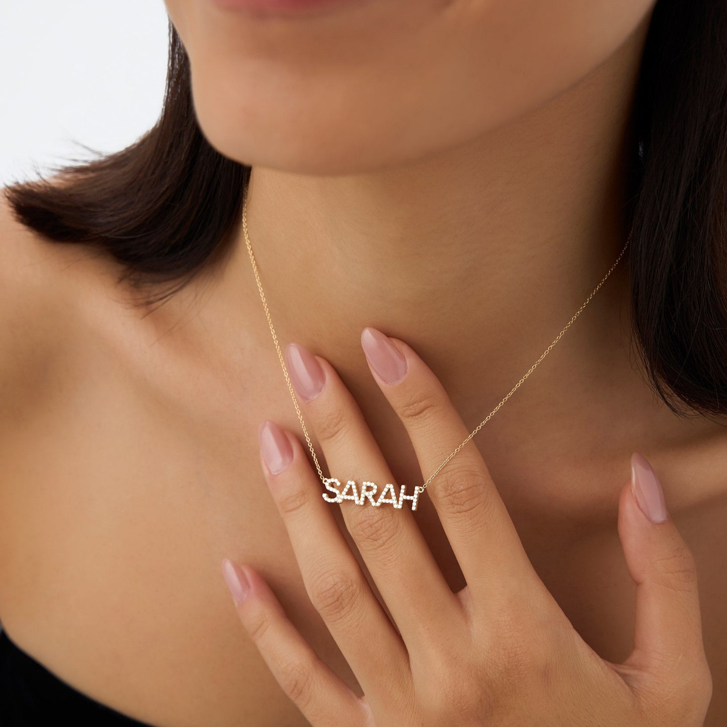 14K Dainty Layering Diamond Name Necklace