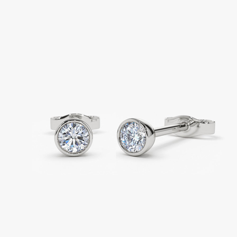 14K Bezel Setting Round Diamond Studs - Geum Jewels