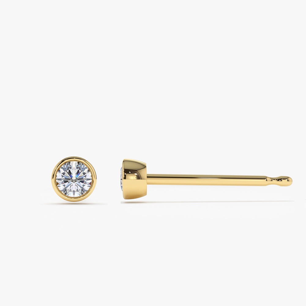14K Bezel Setting Round Diamond Studs - Geum Jewels
