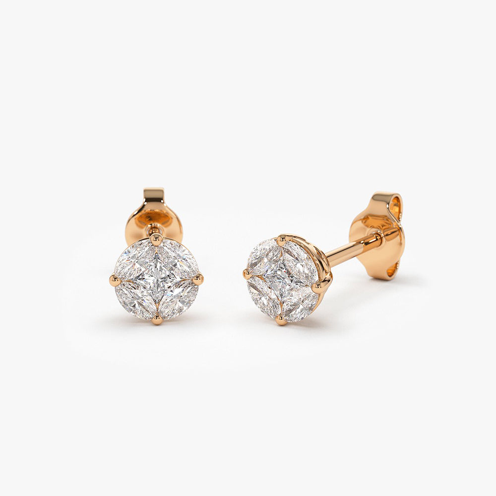 14k 5MM Illusion Setting Diamond Studs - Geum Jewels