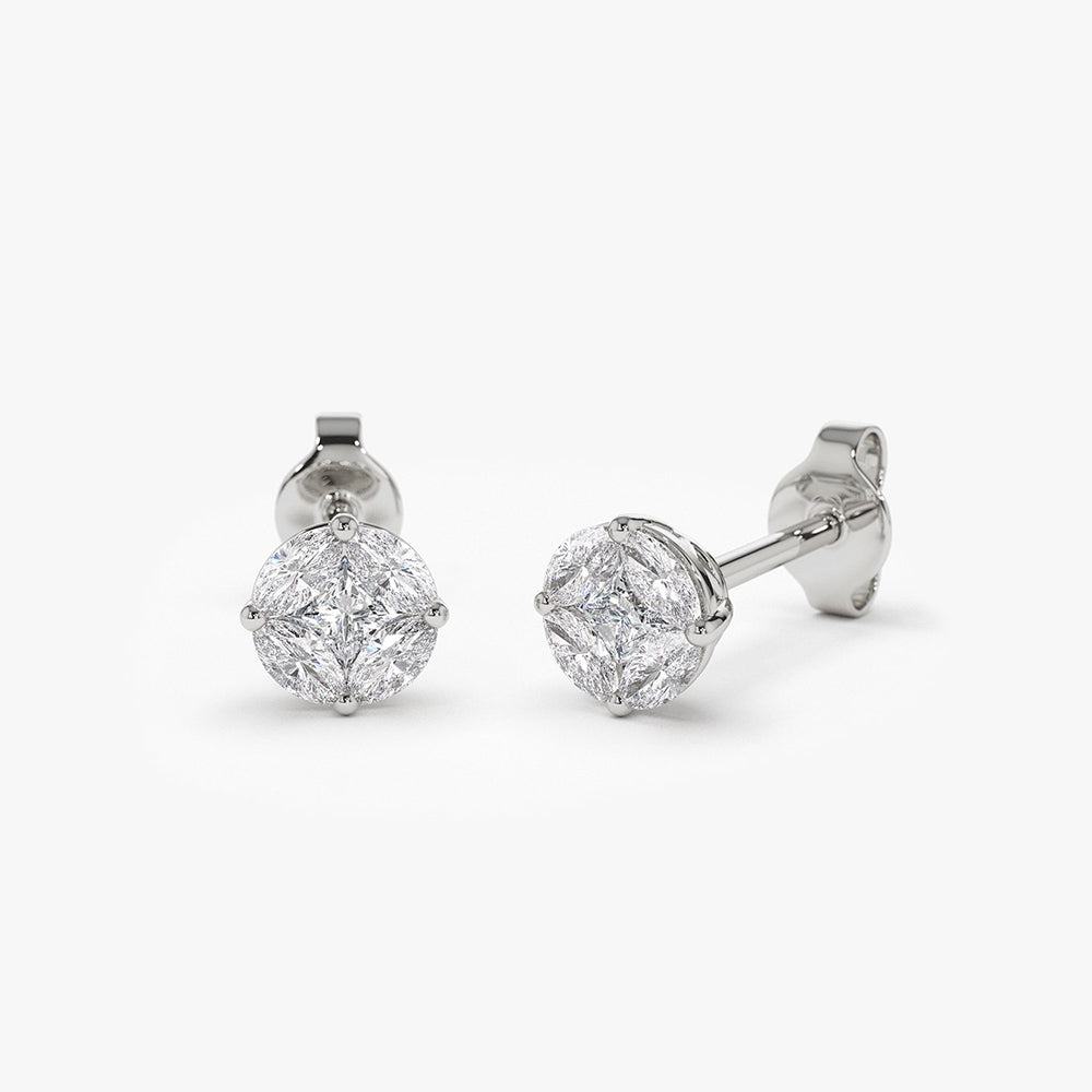 14k 5MM Illusion Setting Diamond Studs - Geum Jewels
