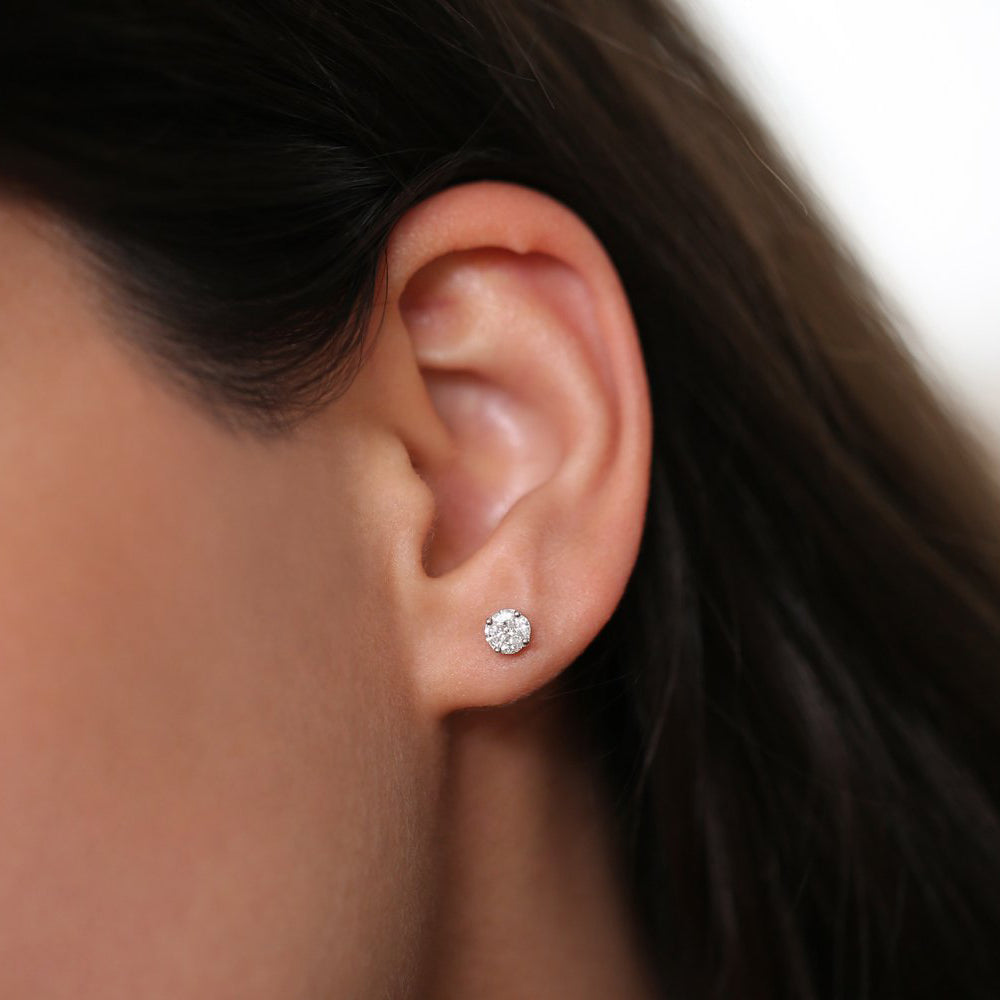 14k 5MM Illusion Setting Diamond Studs - Geum Jewels