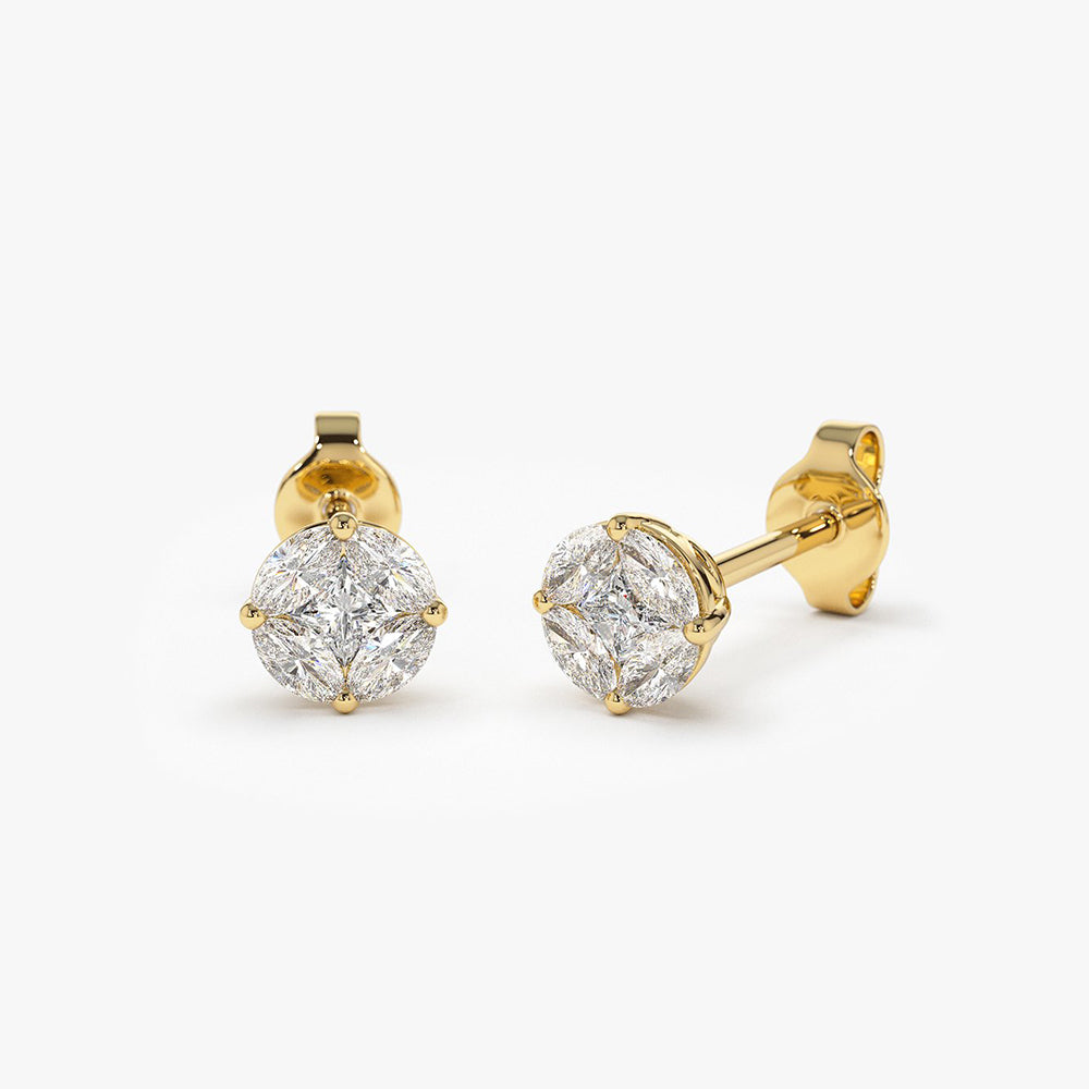 14k 5MM Illusion Setting Diamond Studs - Geum Jewels