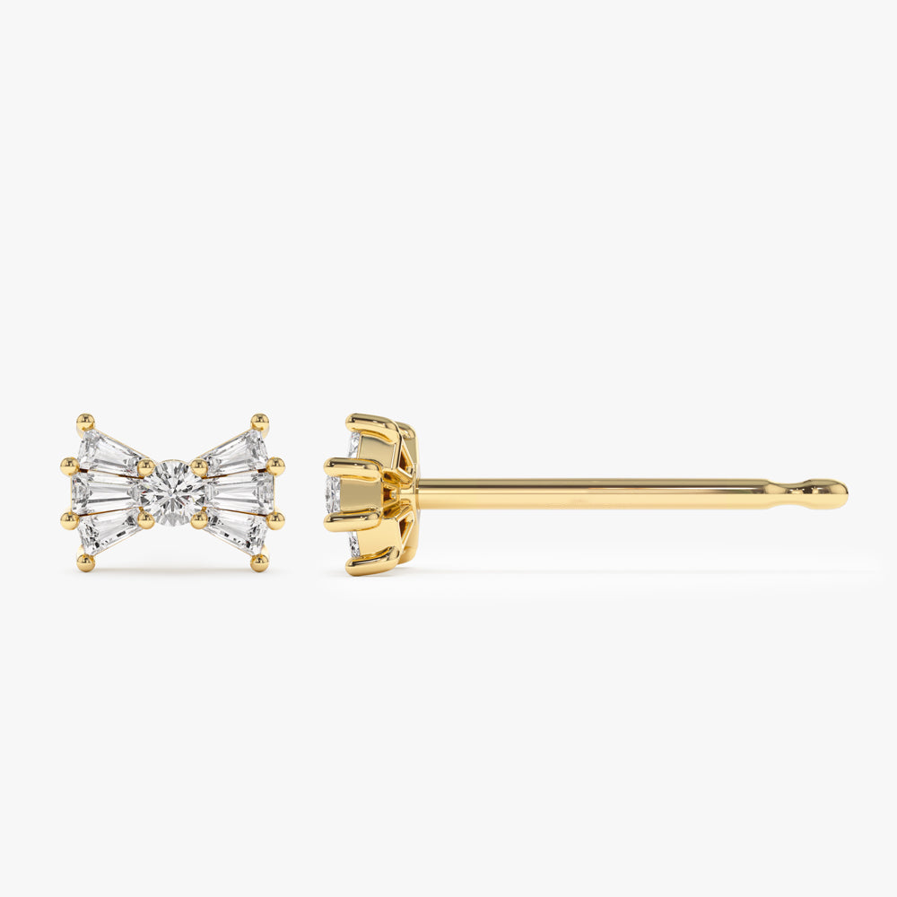 14k Baguette and Round Diamond Bow Stud Earrings - Geum Jewels