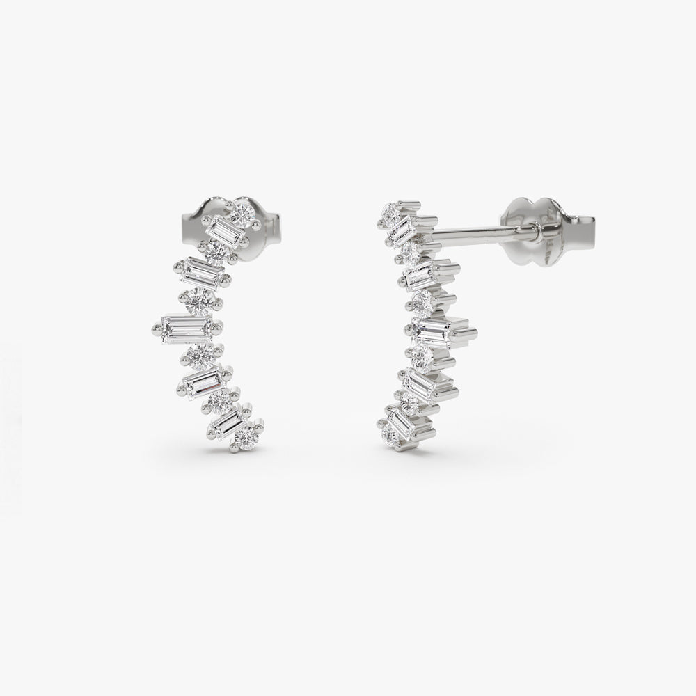 14k Baguette and Round Diamond Ear Crawler Earrings - Geum Jewels