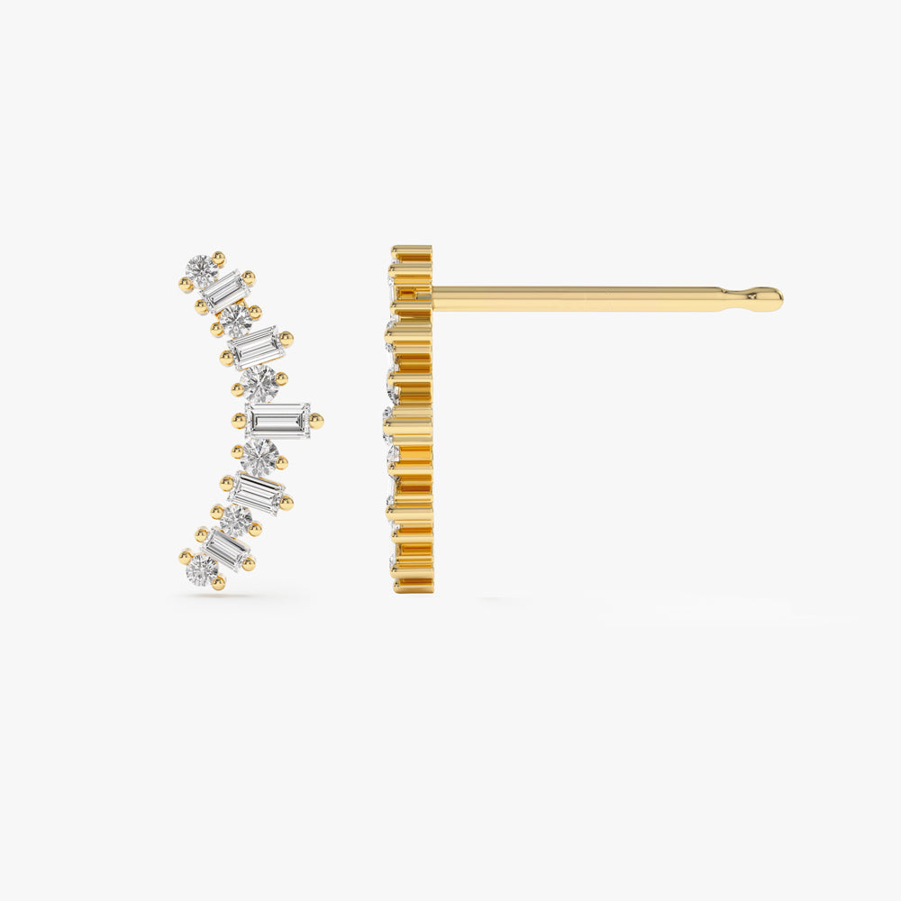 14k Baguette and Round Diamond Ear Crawler Earrings - Geum Jewels
