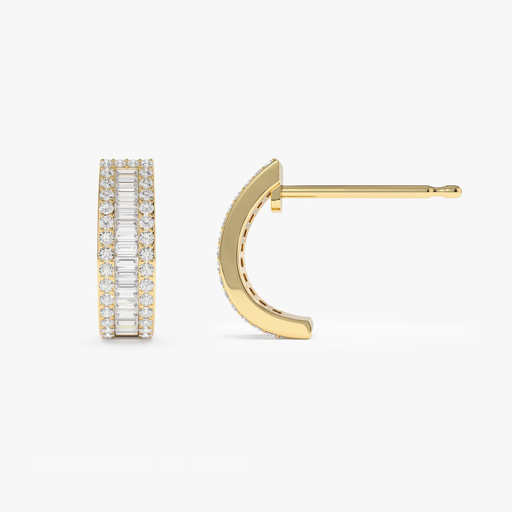 14K Baguette and Round Diamond Micro Pave Earrings - Geum Jewels