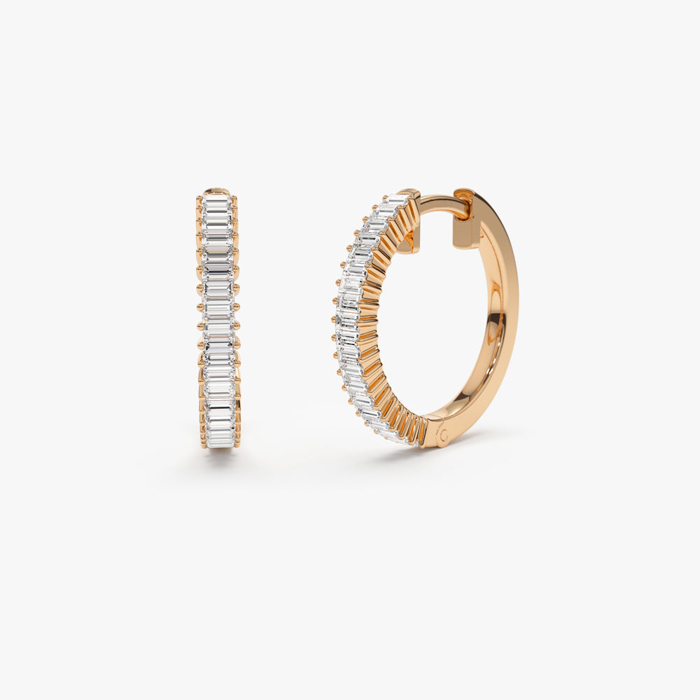 14k Baguette Diamond Hoop Earrings - Geum Jewels