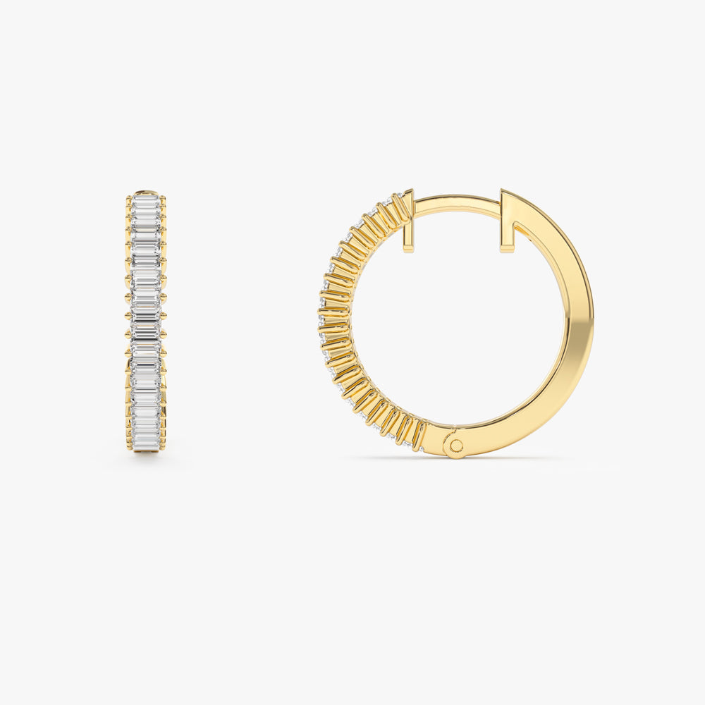 14k Baguette Diamond Hoop Earrings - Geum Jewels
