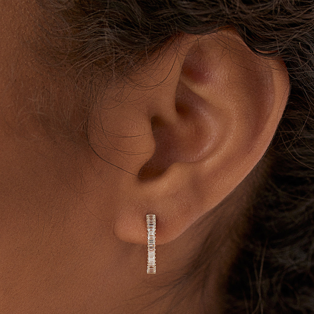 14k Baguette Diamond Hoop Earrings - Geum Jewels