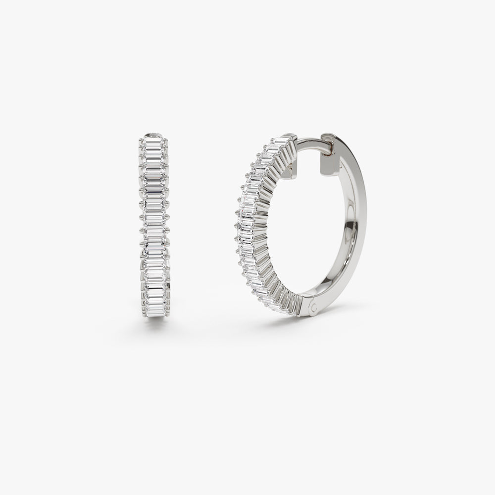14k Baguette Diamond Hoop Earrings - Geum Jewels
