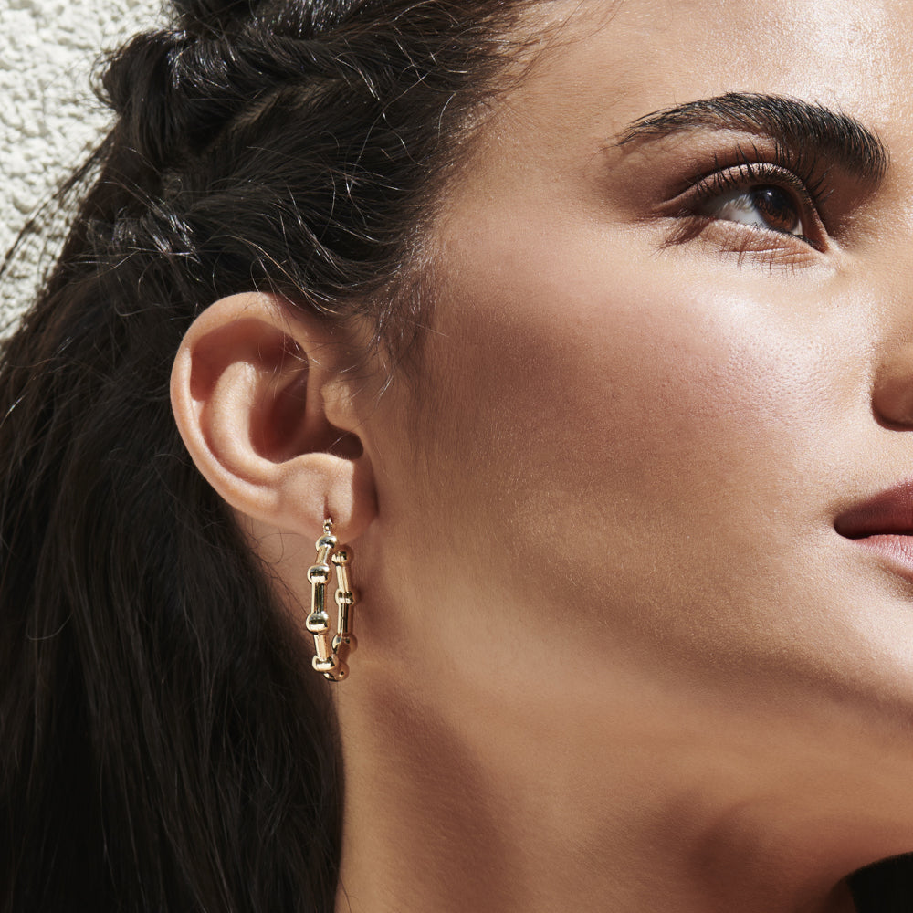 14k Beaded Tube Hoop Earrings - Geum Jewels