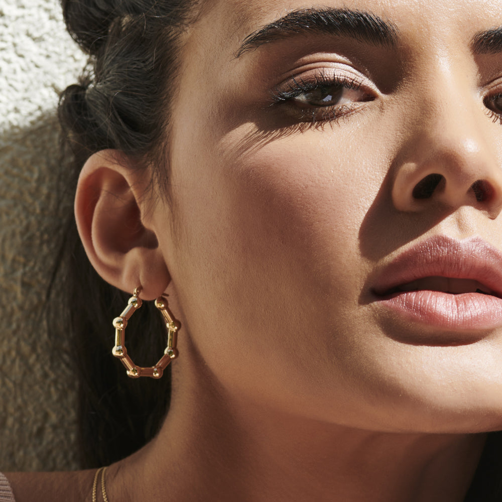 14k Beaded Tube Hoop Earrings - Geum Jewels