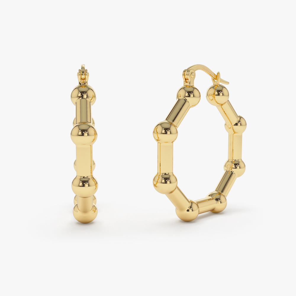 14k Beaded Tube Hoop Earrings - Geum Jewels