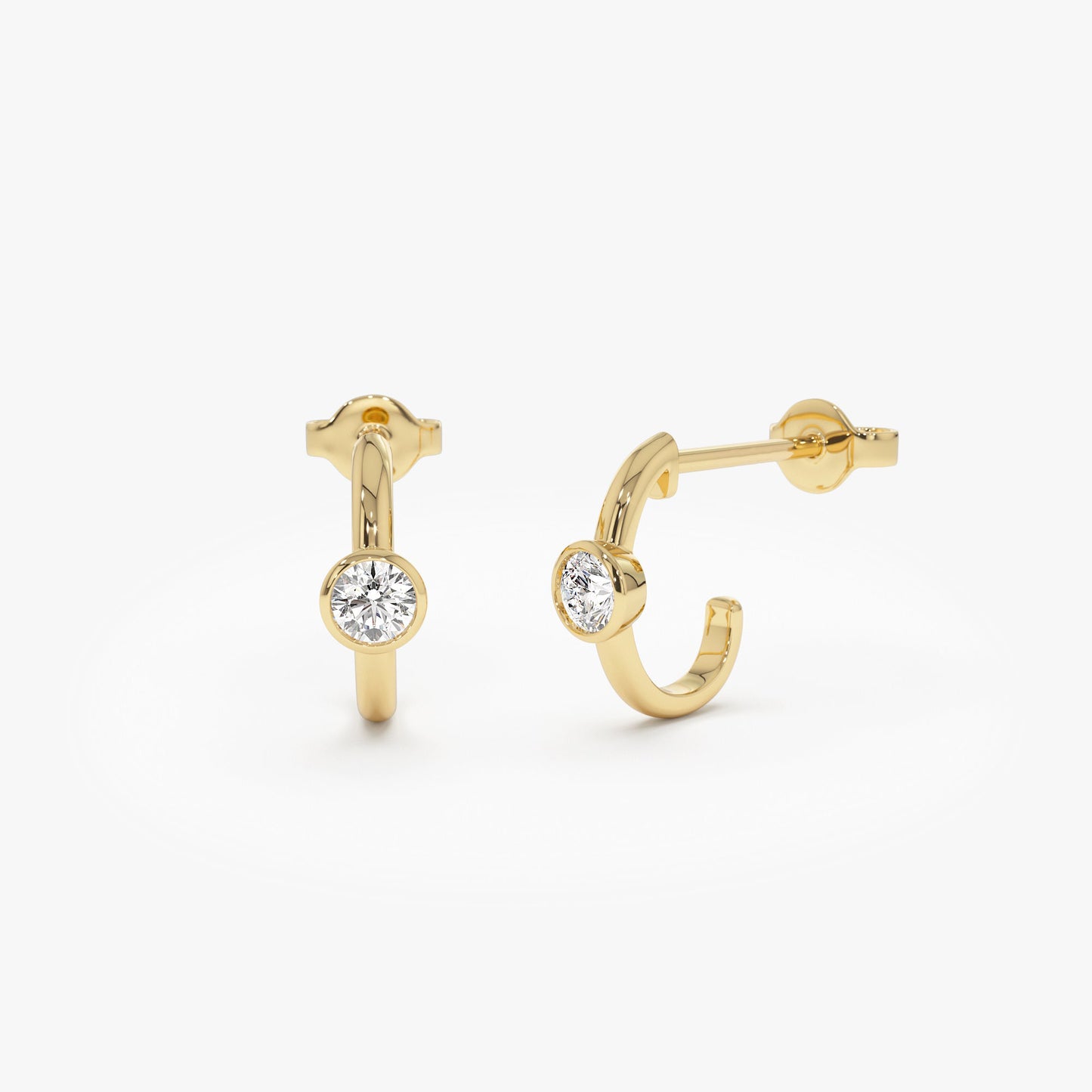 14k Bezel Setting Diamond J Hoops - Geum Jewels