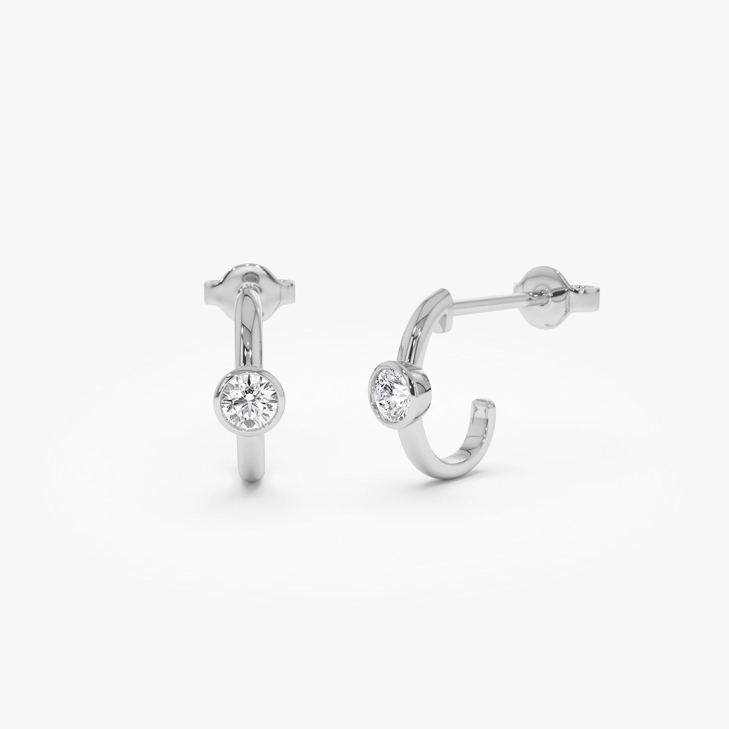 14k Bezel Setting Diamond J Hoops - Geum Jewels