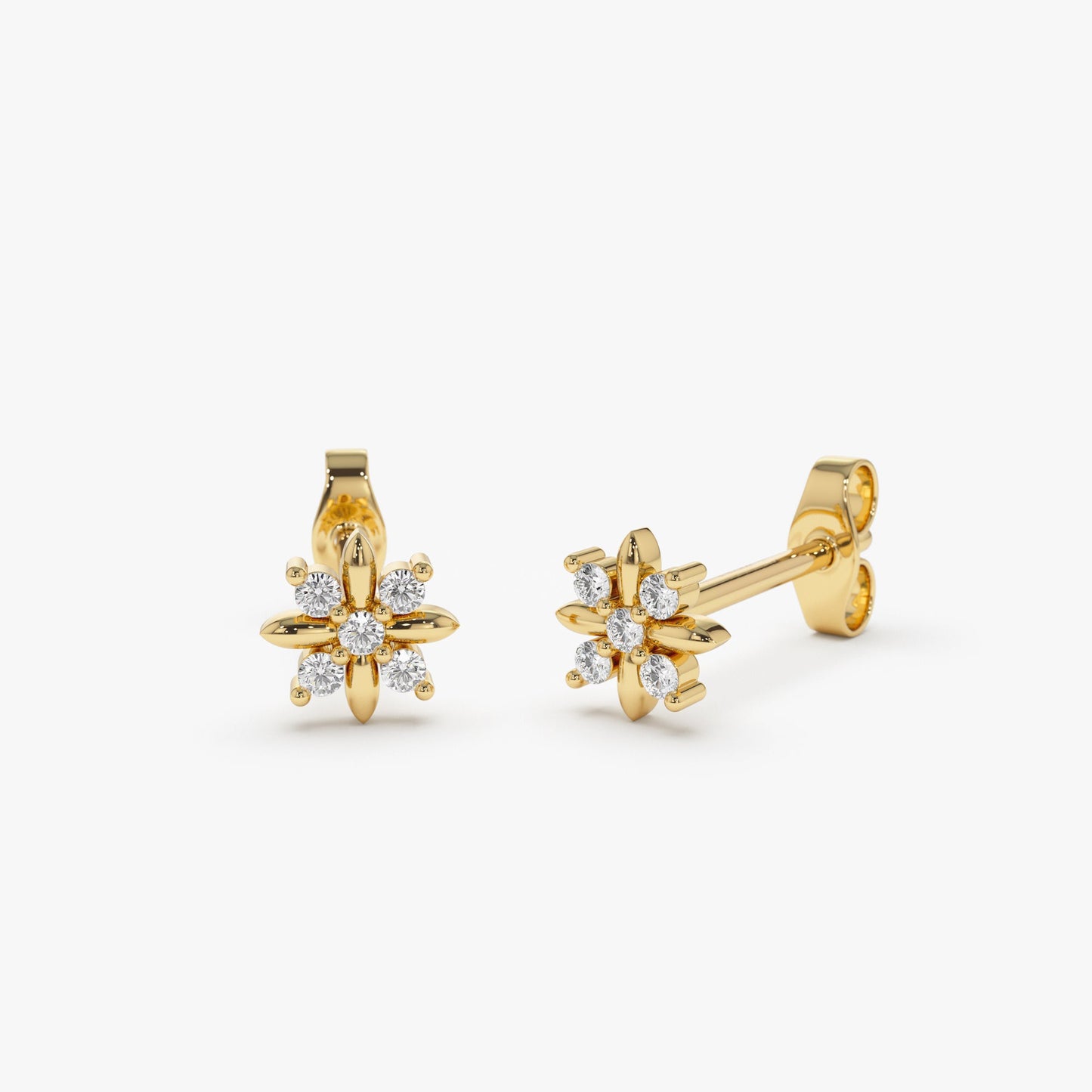 14k Dainty Crisscross Cluster Diamond Studs - Geum Jewels