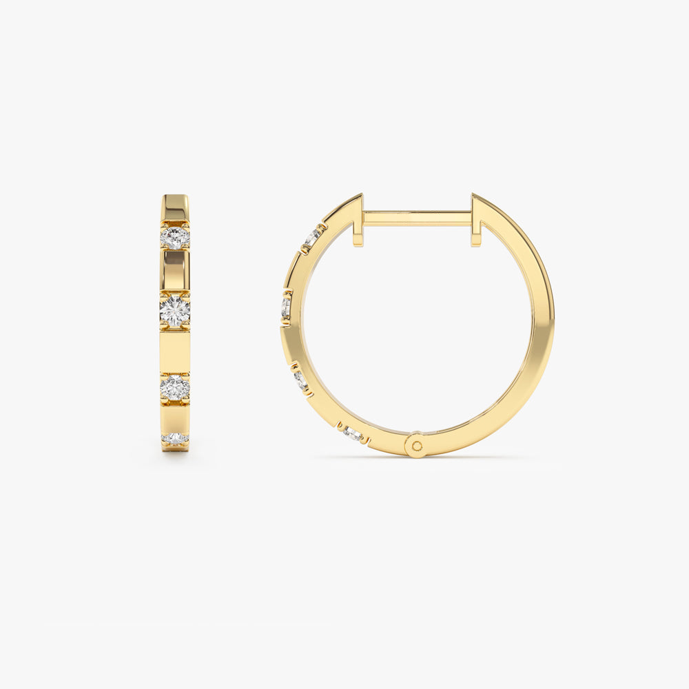 14k Dainty Diamond Hoop Earrings - Geum Jewels