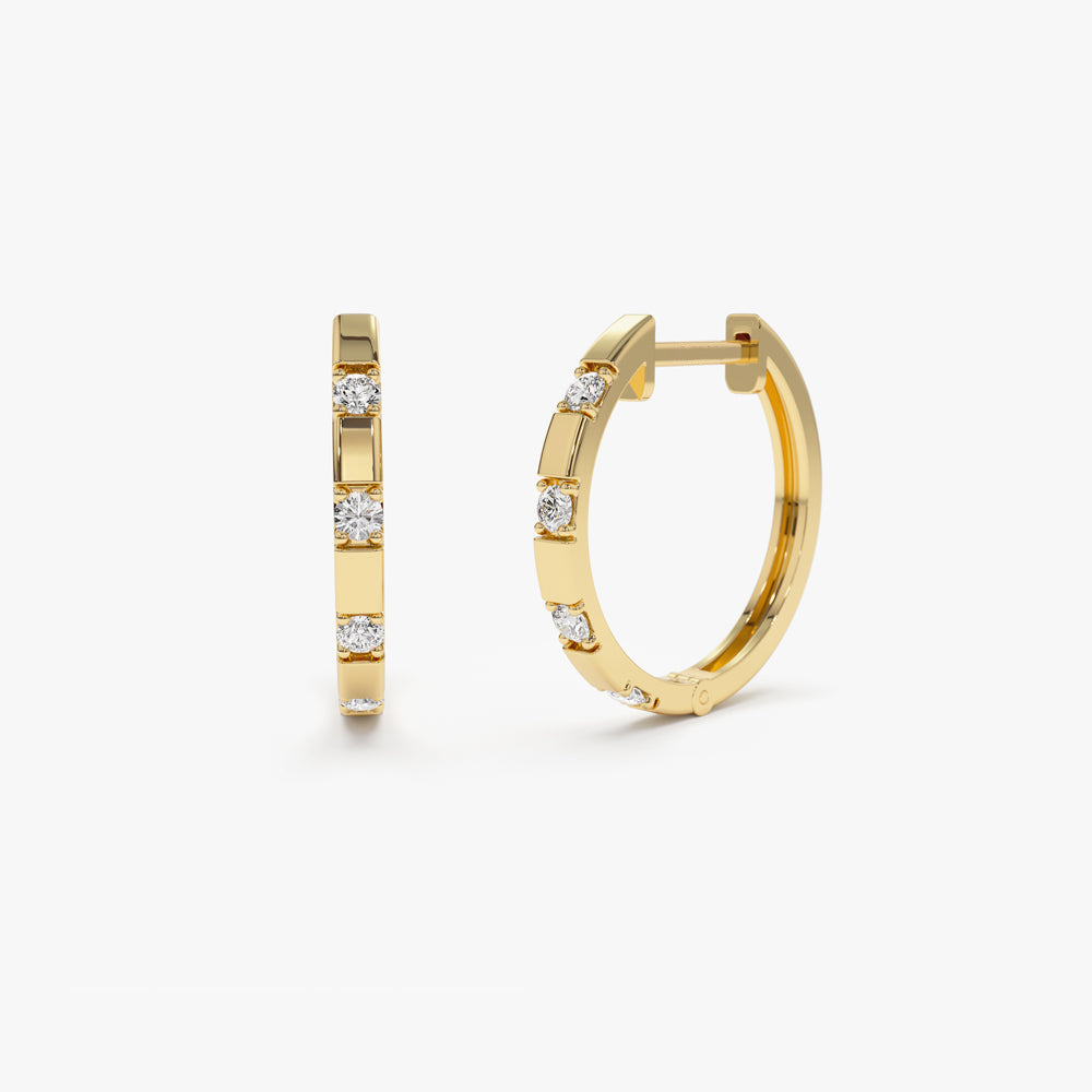 14k Dainty Diamond Hoop Earrings - Geum Jewels
