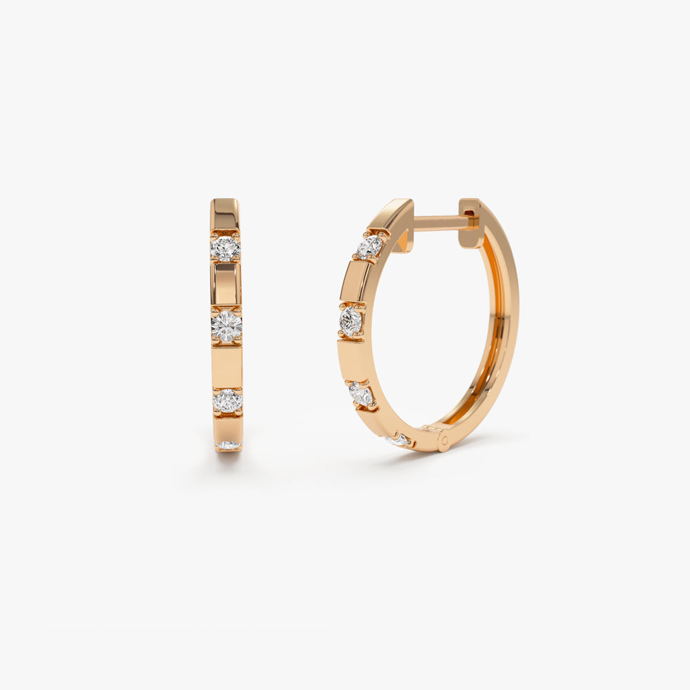 14k Dainty Diamond Hoop Earrings - Geum Jewels