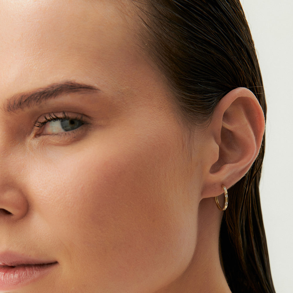 14k Dainty Diamond Hoop Earrings - Geum Jewels