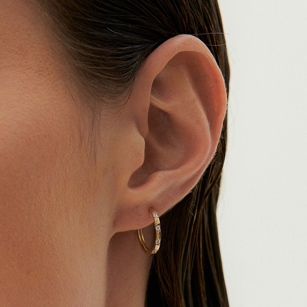 14k Dainty Diamond Hoop Earrings - Geum Jewels