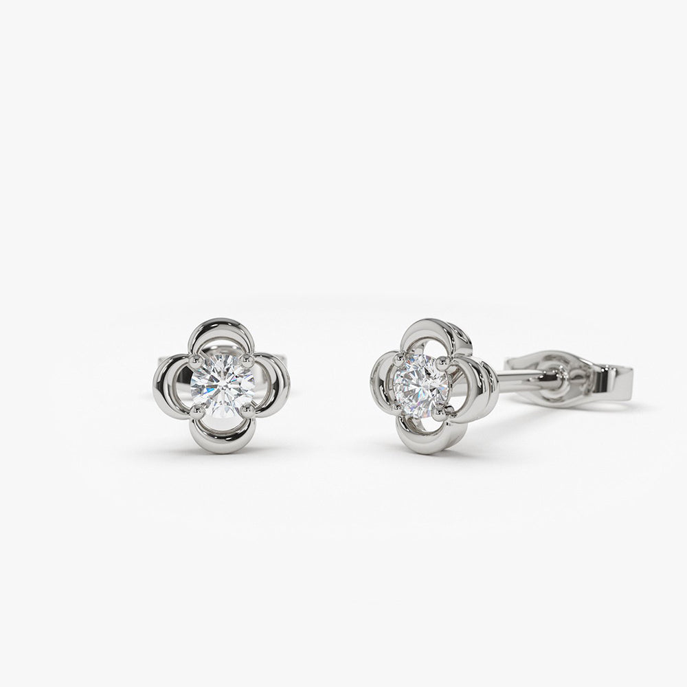 14k Diamond Clover Earrings - Geum Jewels