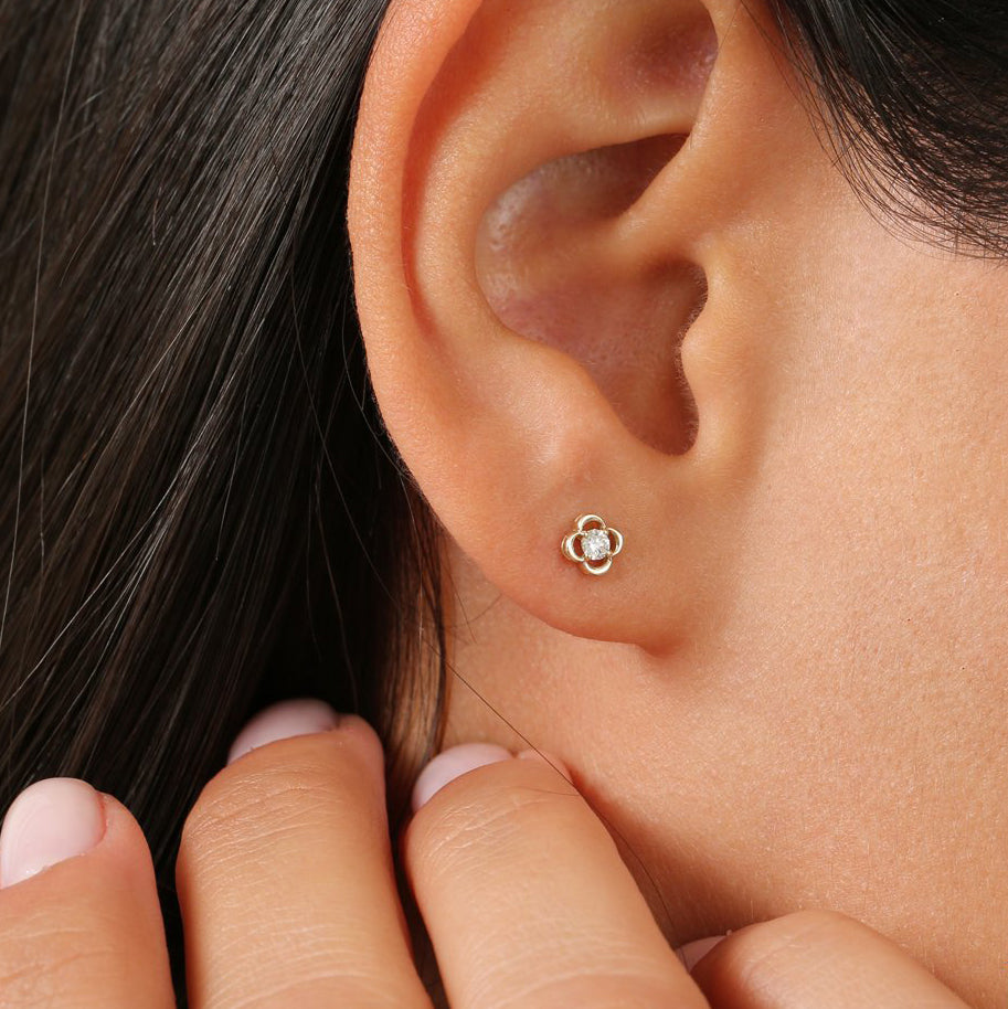 14k Diamond Clover Earrings - Geum Jewels