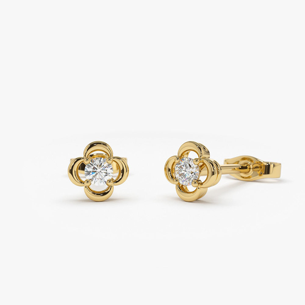 14k Diamond Clover Earrings - Geum Jewels