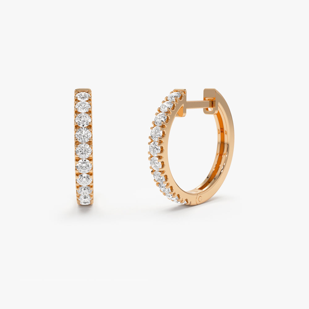 14k Diamond Huggies Earrings 16MM - Geum Jewels