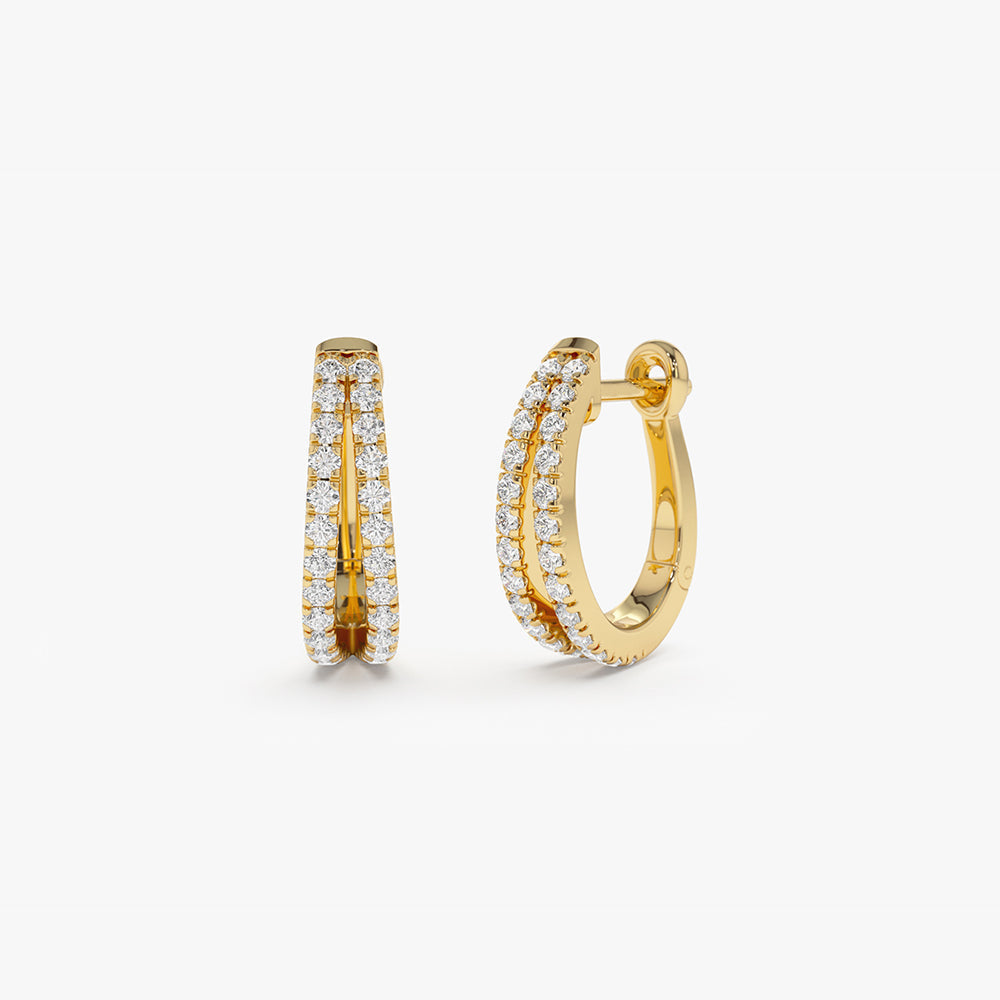 14k Double Hoop Diamond Earrings - Geum Jewels