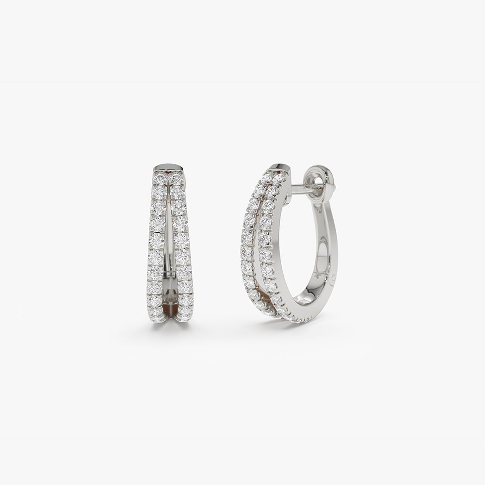 14k Double Hoop Diamond Earrings - Geum Jewels