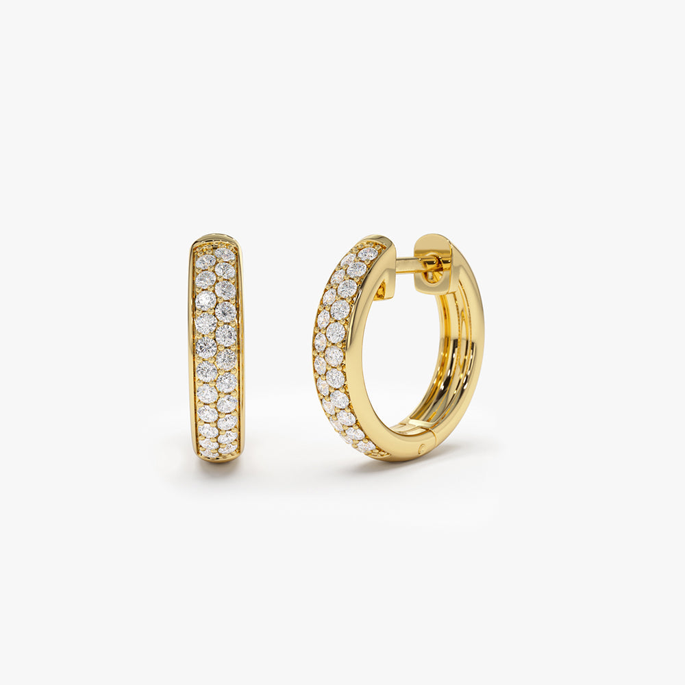 14k Double Row Micro Pave Petite Diamond Hoops - Geum Jewels