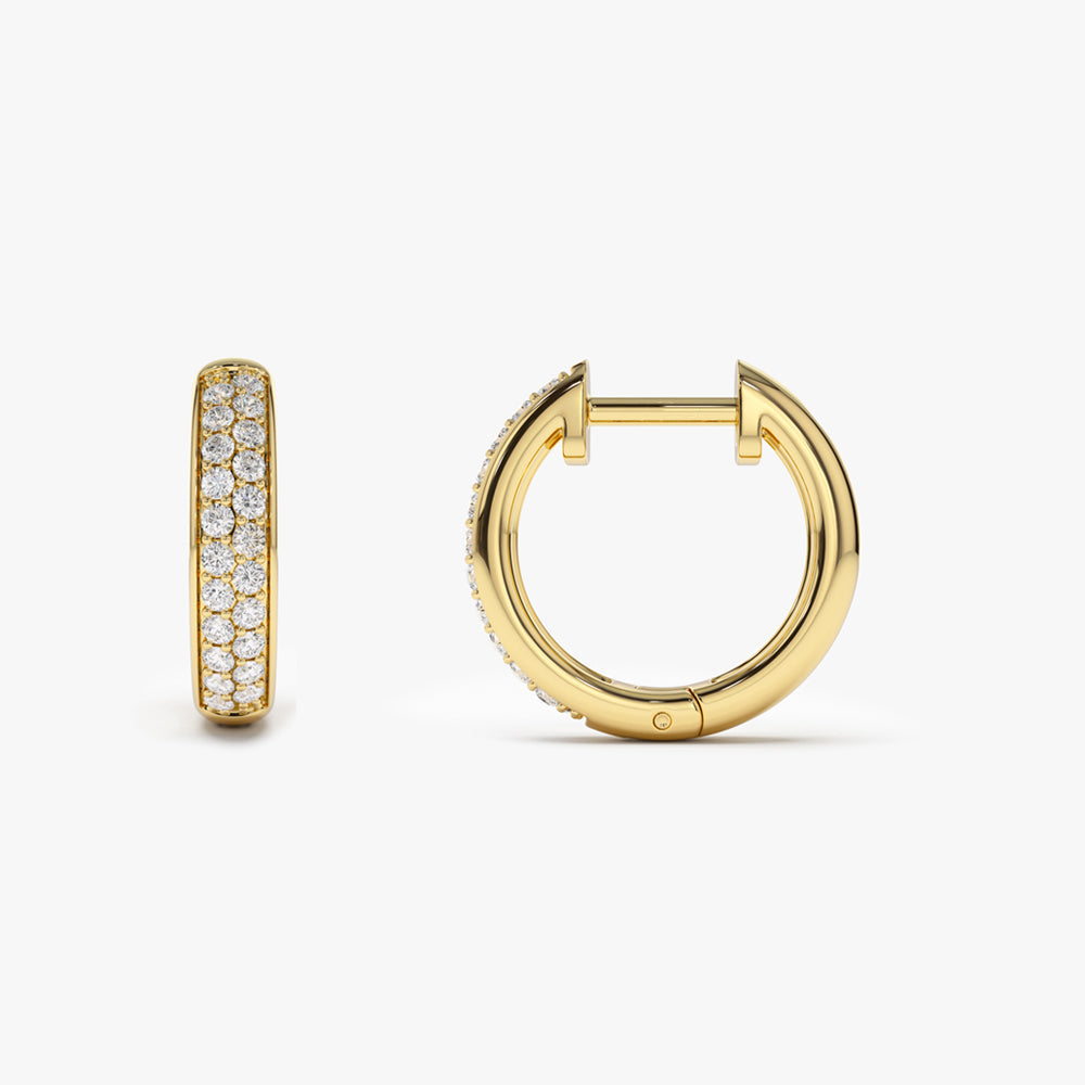 14k Double Row Micro Pave Petite Diamond Hoops - Geum Jewels
