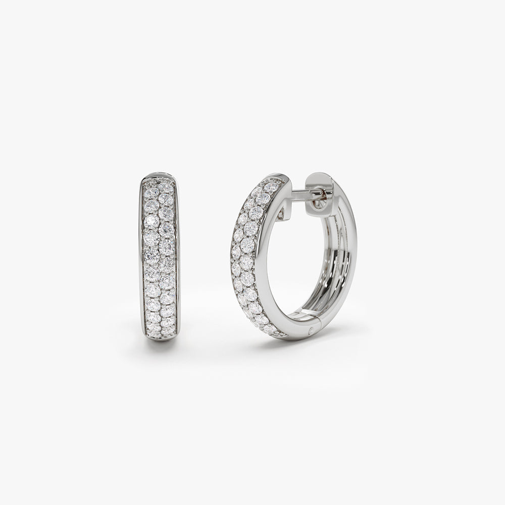 14k Double Row Micro Pave Petite Diamond Hoops - Geum Jewels