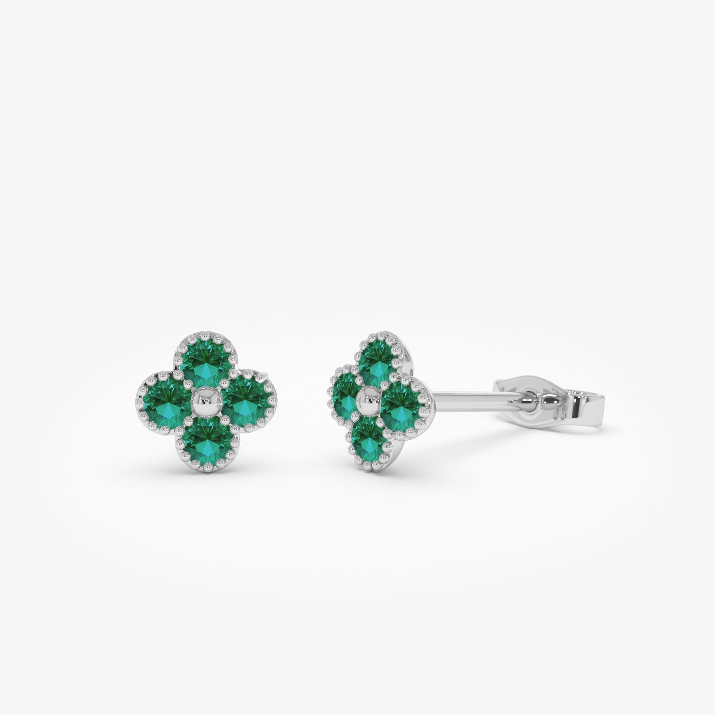 14k Emerald Clover Beaded Studs - Geum Jewels