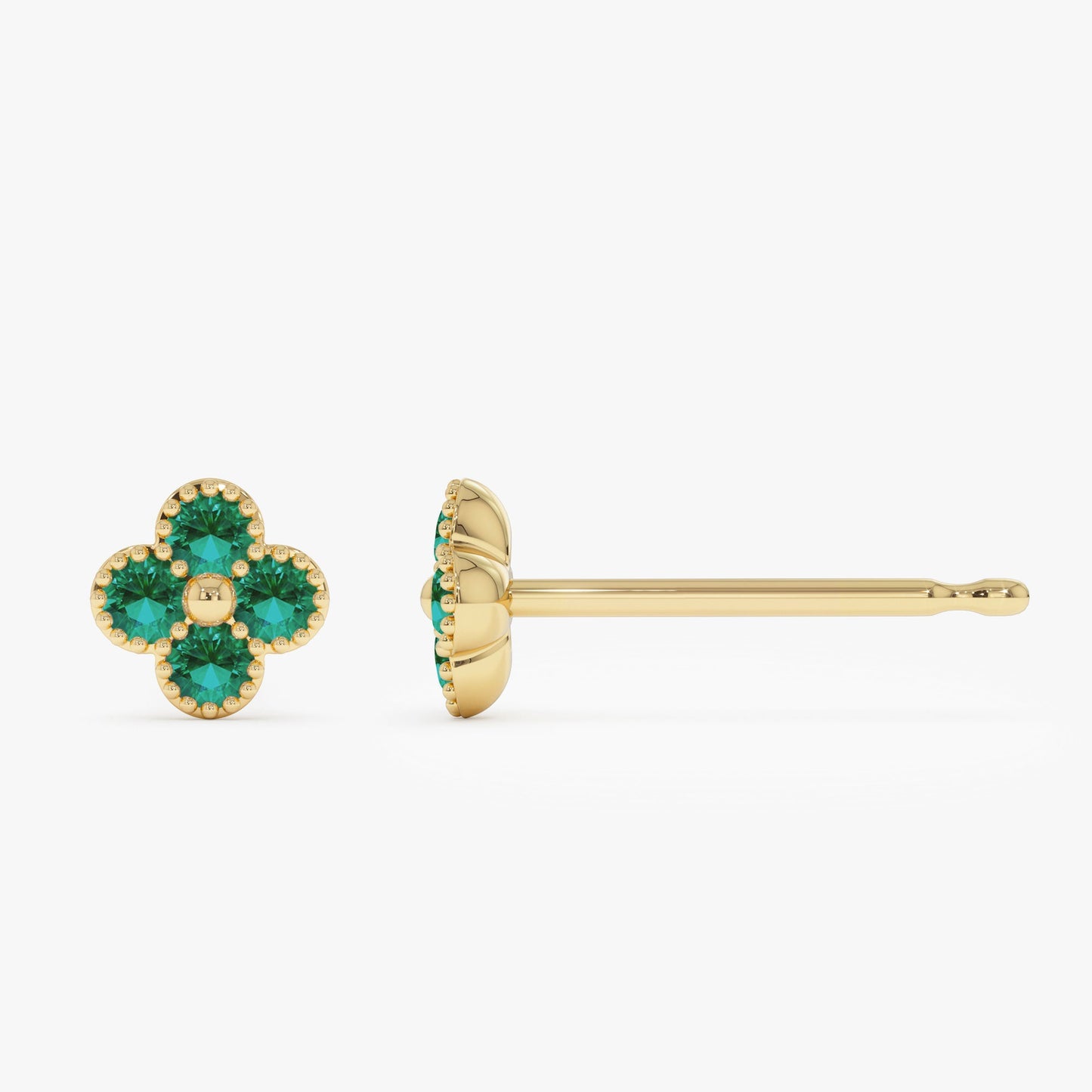 14k Emerald Clover Beaded Studs - Geum Jewels