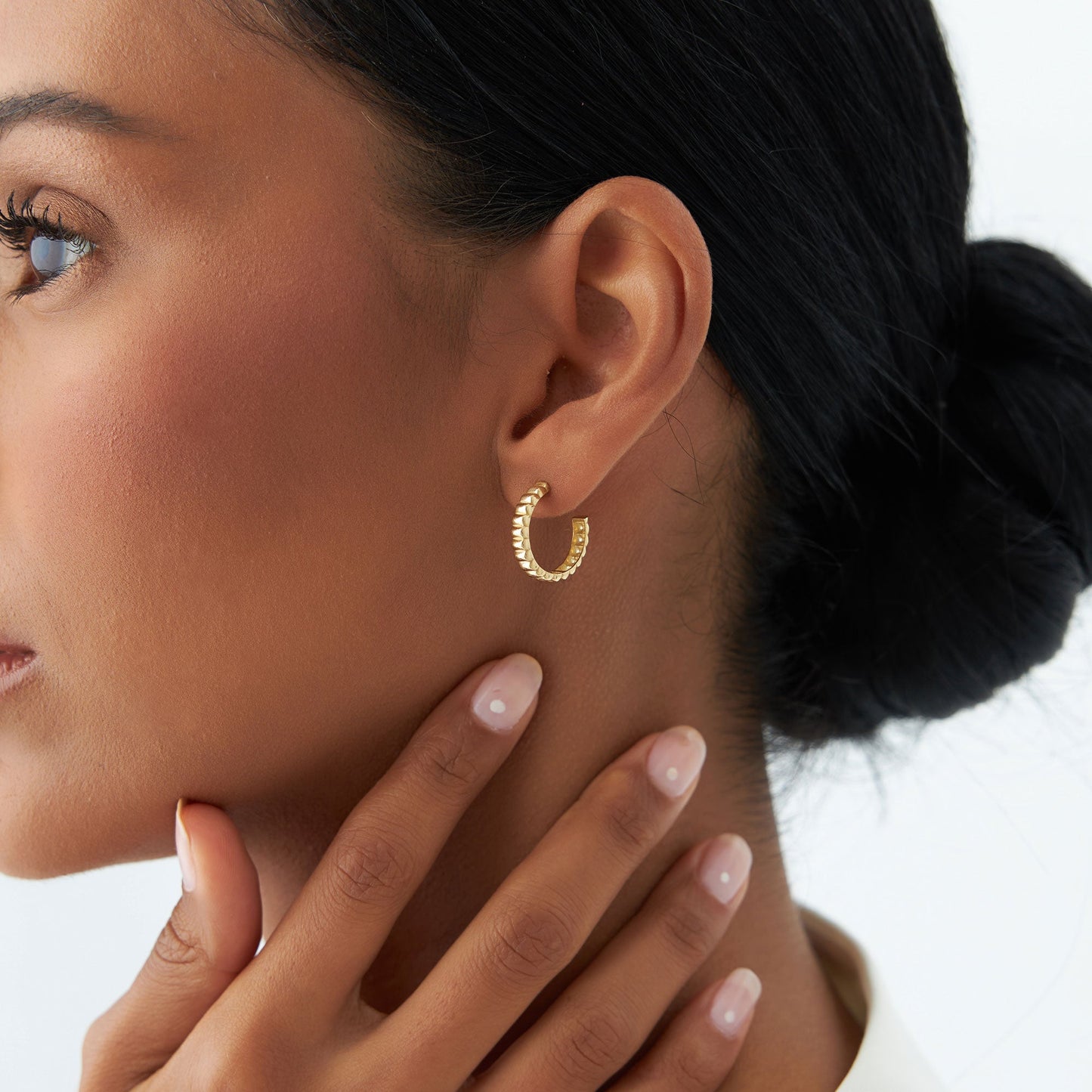 14k Gold Bubble C Hoop Earrings - Geum Jewels