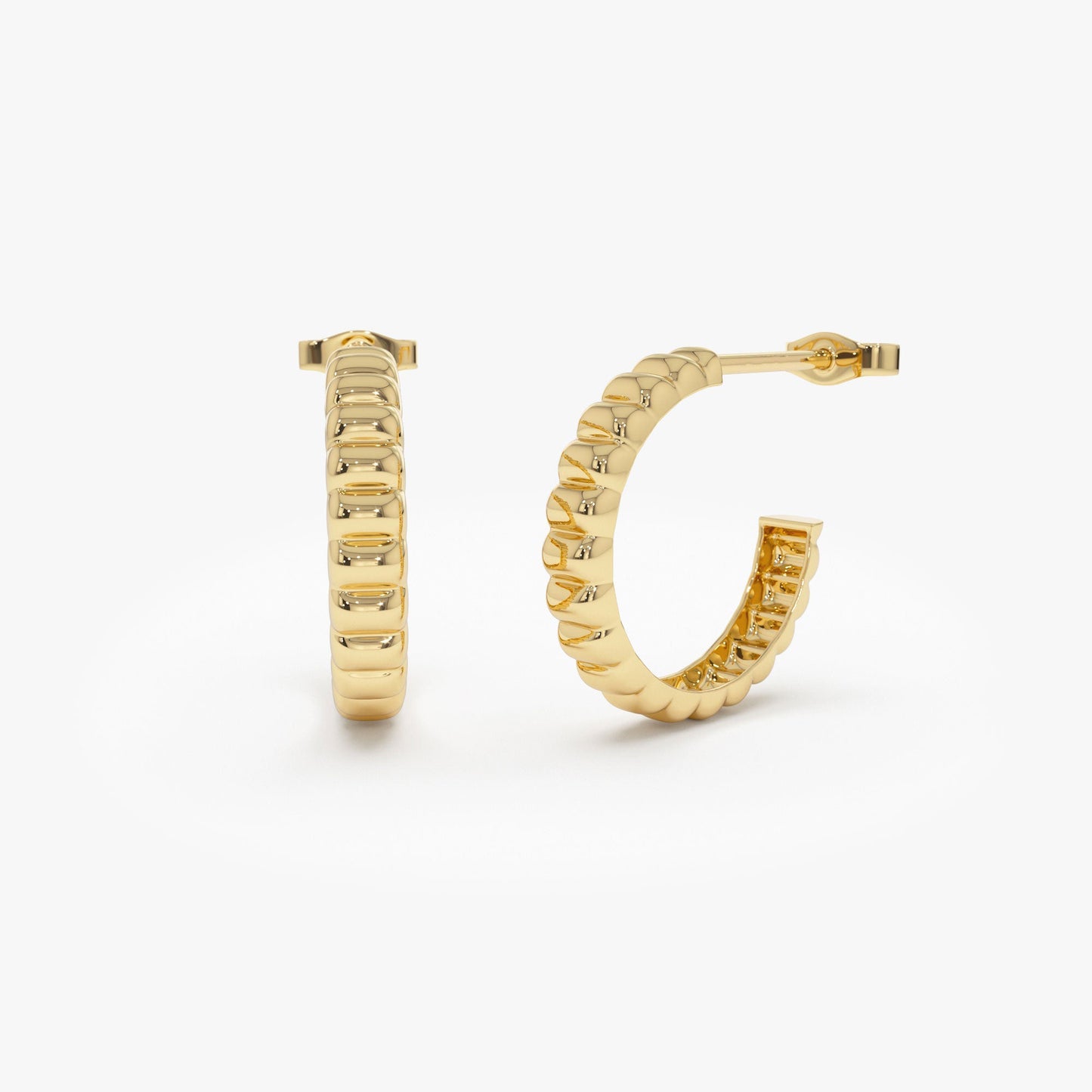 14k Gold Bubble C Hoop Earrings - Geum Jewels