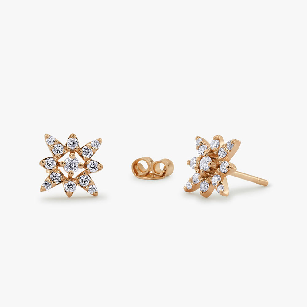 14K Gold Compass Star Diamond Earrings - Geum Jewels
