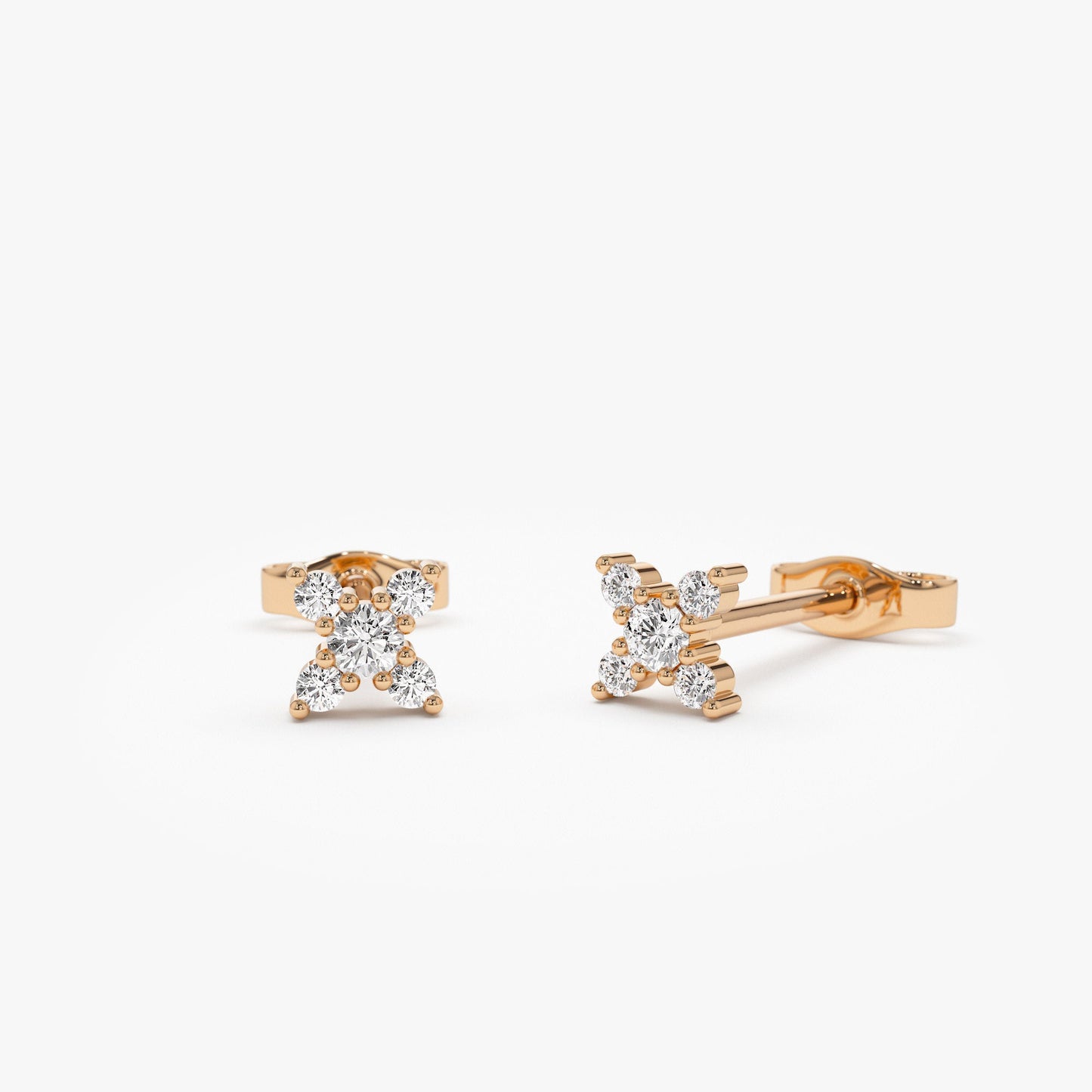 14K Gold Criss Cross X Diamond Earring Studs - Geum Jewels