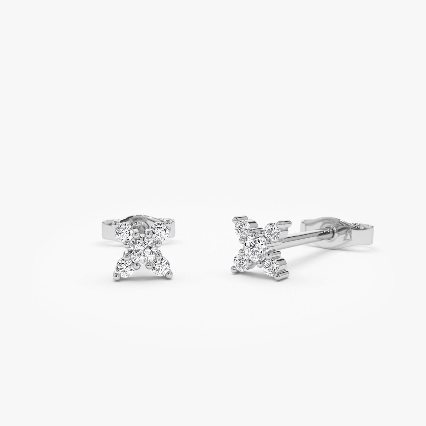 14K Gold Criss Cross X Diamond Earring Studs - Geum Jewels
