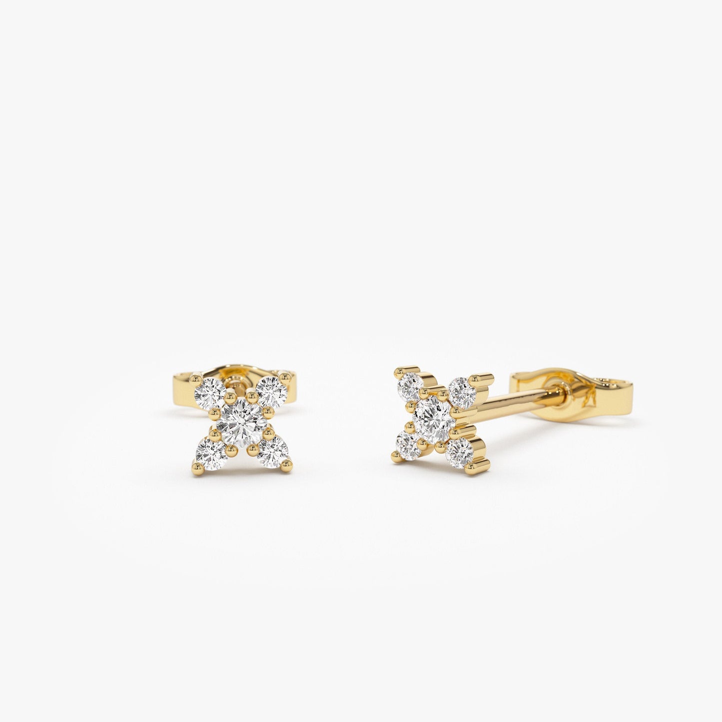 14K Gold Criss Cross X Diamond Earring Studs - Geum Jewels
