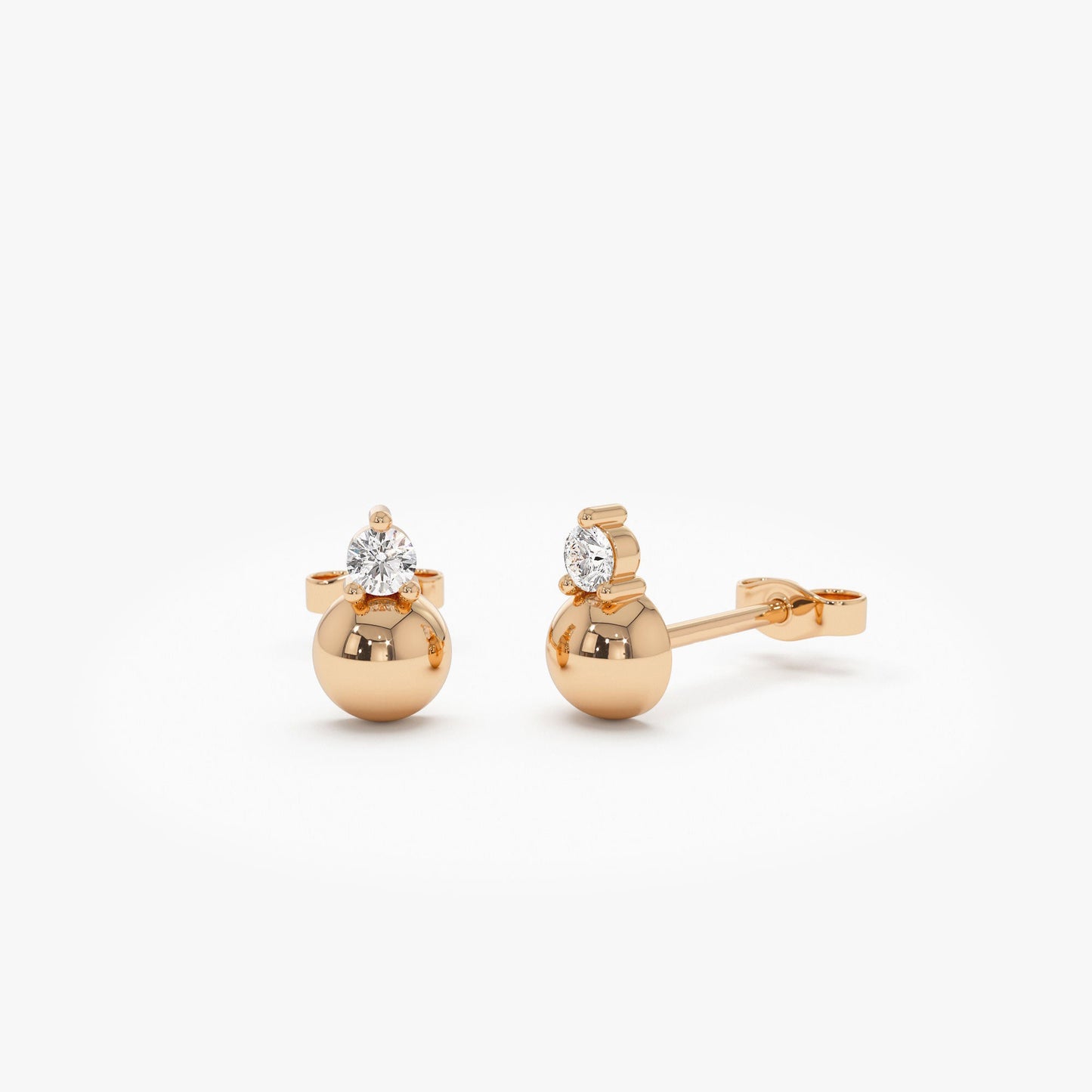 14K Gold Diamond Ball Studs - Geum Jewels