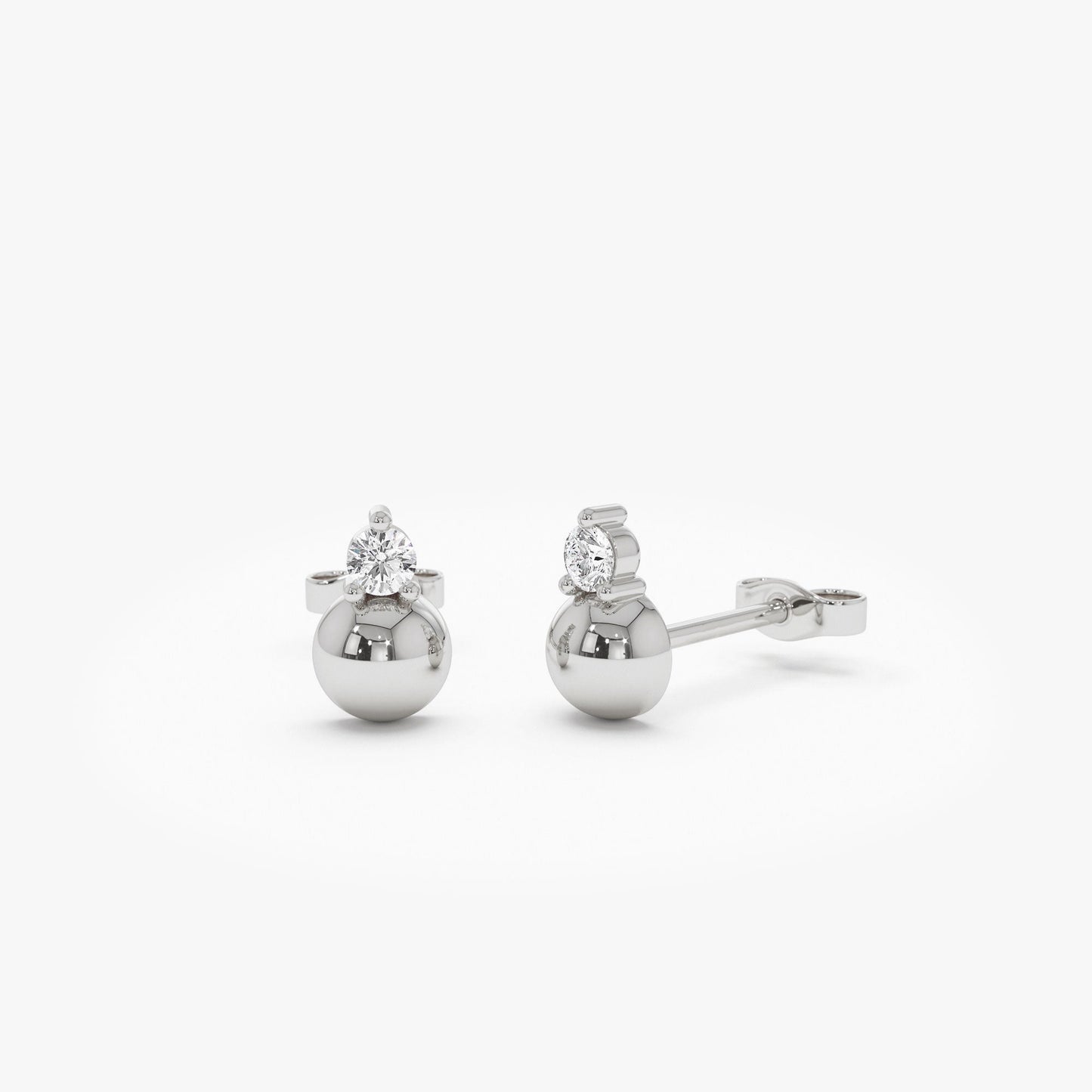 14K Gold Diamond Ball Studs - Geum Jewels