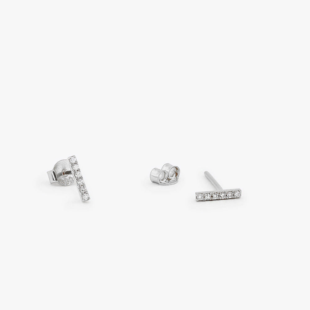 14K Gold Diamond Bar Stud Earrings - Geum Jewels