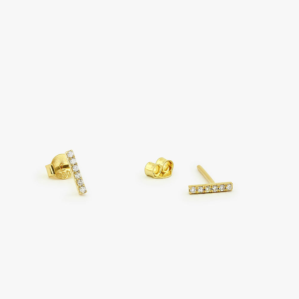 14K Gold Diamond Bar Stud Earrings - Geum Jewels