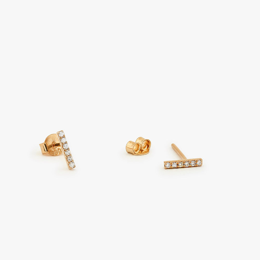 14K Gold Diamond Bar Stud Earrings - Geum Jewels